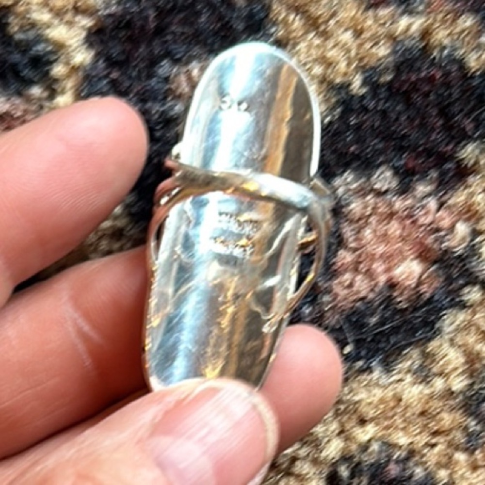 Turquoise and Sterling Elongated Oval Ring with Cactus - Picture 4 of 5